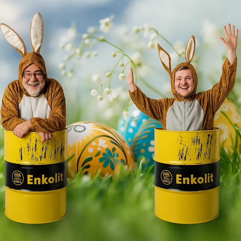 Enke Geschäftsführung als Osterhasen in Enkolit-Gebinden