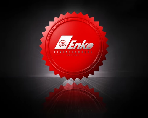Rotes Enke-Siegel mit Logo und Schriftzug „Einfach anders – seit 1924“.